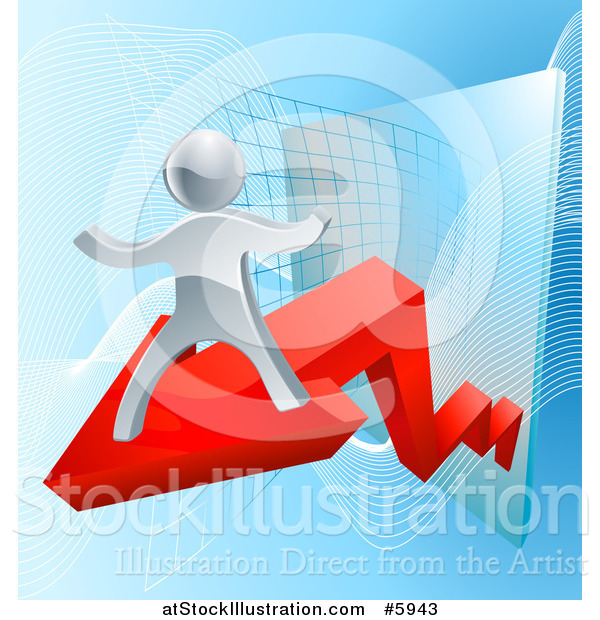 Vector Illustration of a Chart with a 3d Silver Man on a Red Arrow
