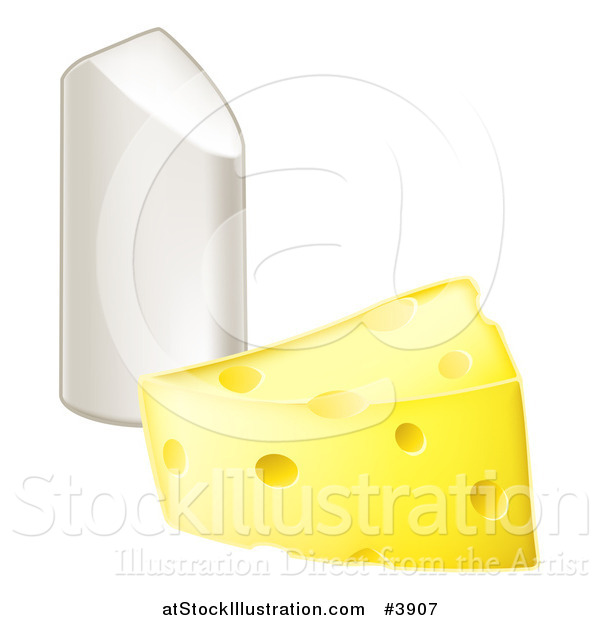 Vector Illustration of a Cheese Wedge and Piece of Chalk