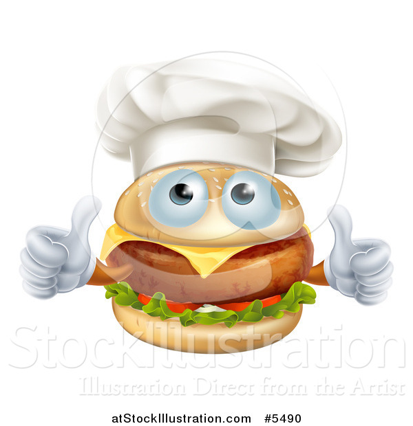 Vector Illustration of a Cheeseburger Chef Character Holding Two Thumbs up