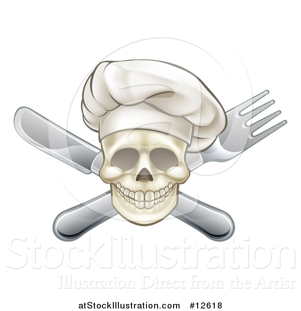 Vector Illustration of a Chef Skull and Crossed Fork and Knife