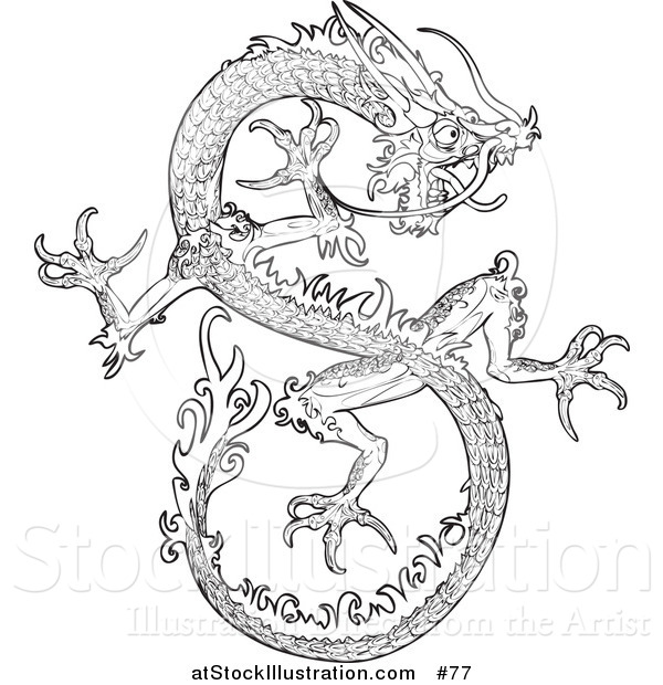 Vector Illustration of a Chinese Dragon - Outlined Version