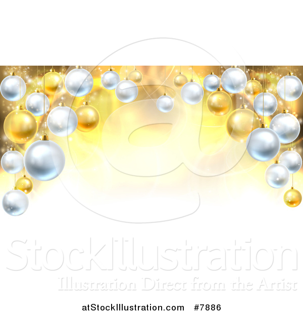 Vector Illustration of a Christmas Background with a 3d Arch of Bauble Ornaments over Golden Magic Lights and Flares