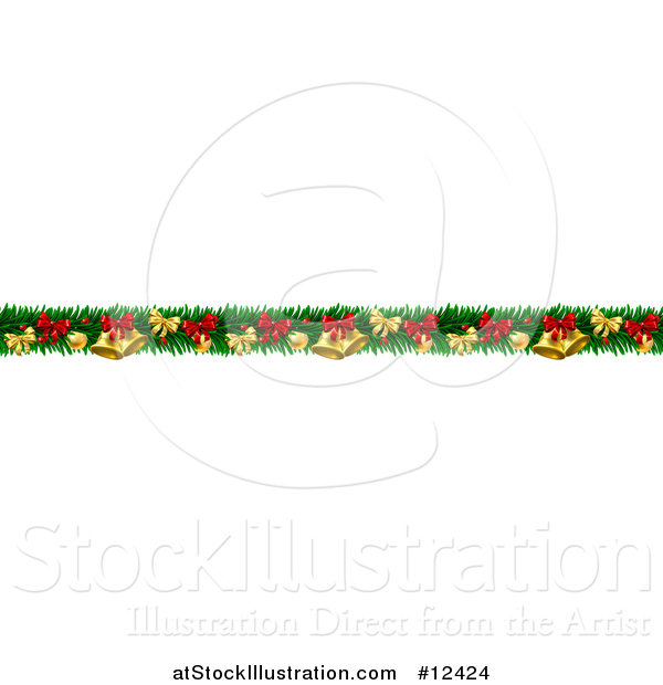 Vector Illustration of a Christmas Garland with Bells, Bauble Ornaments and Bows