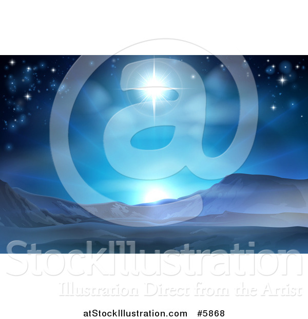 Vector Illustration of a Christmas Nativity Star of Bethlehem in Blue over a Desert