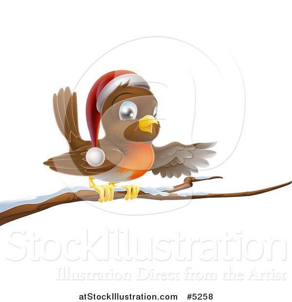 Vector Illustration of a Christmas Robin Presenting on a Snow Covered Branch