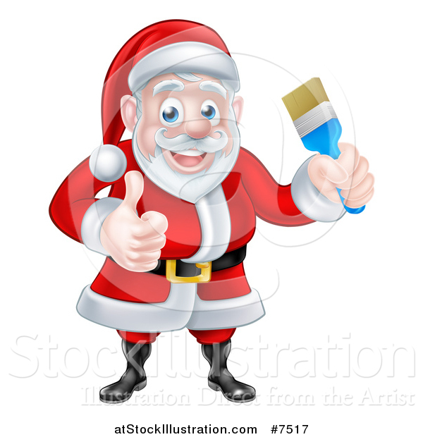 Vector Illustration of a Christmas Santa Claus Holding a Blue Paintbrush and Giving a Thumb up 2