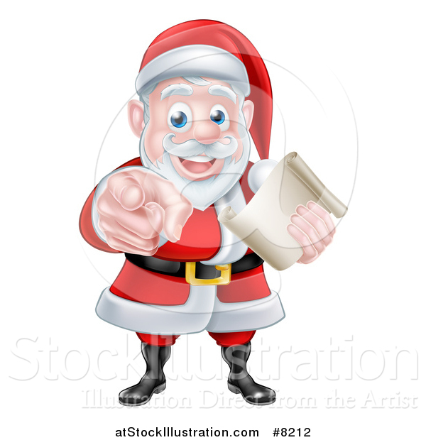 Vector Illustration of a Christmas Santa Claus Holding a List and Pointing at You