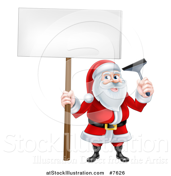 Vector Illustration of a Christmas Santa Claus Holding a Window Cleaning Squeegee and Blank Sign 4