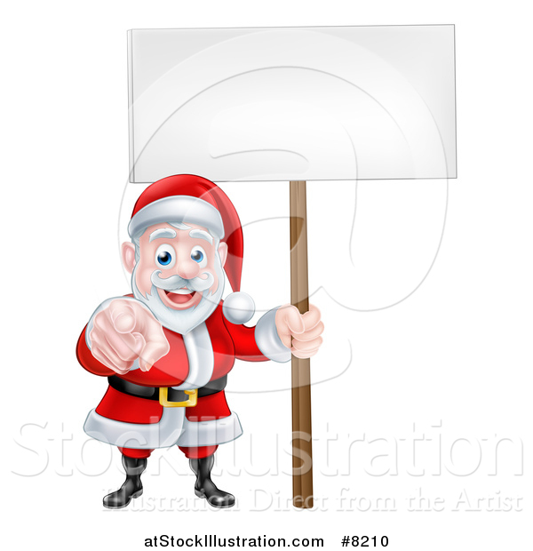 Vector Illustration of a Christmas Santa Claus Pointing at You and Holding a Blank Sign