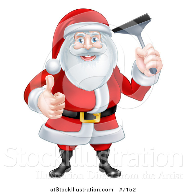 Vector Illustration of a Christmas Santa Giving a Thumb up and Holding a Window Cleaning Squeegee 2