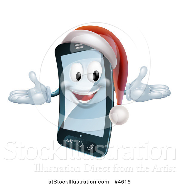 Vector Illustration of a Christmas Smart Phone Mascot Wearing a Santa Hat