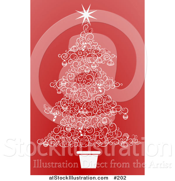 Vector Illustration of a Christmas Tree Made of White Swirls over Red