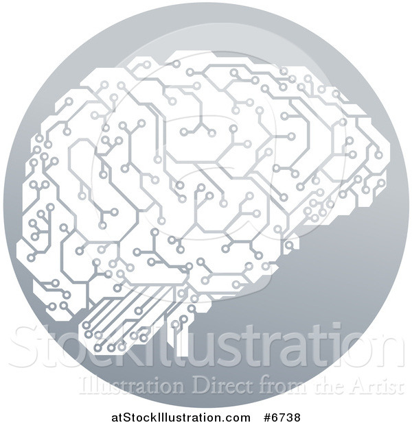 Vector Illustration of a Circuit Board Artificial Intelligence Brain in a Gray Circle