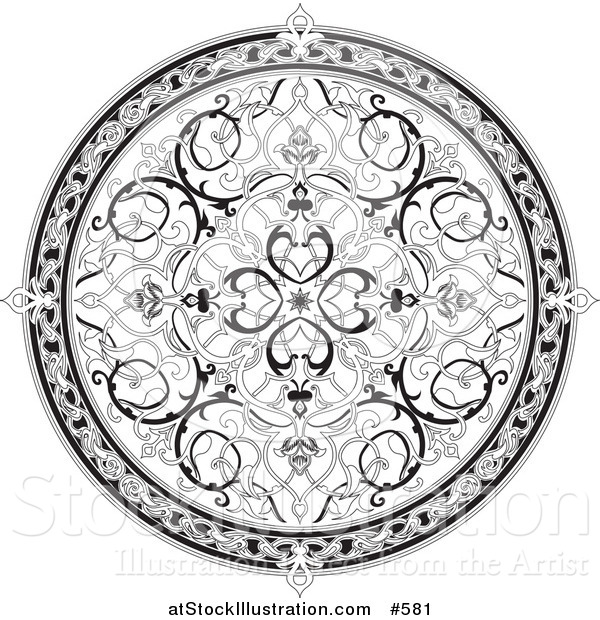 Vector Illustration of a Circular Middle Eastern Floral Rug