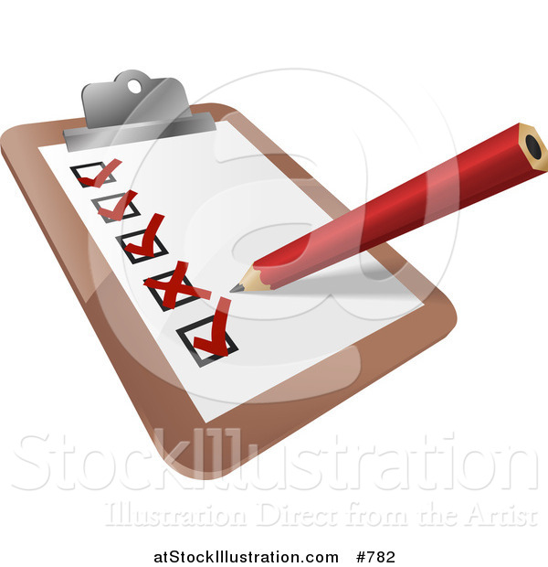 Vector Illustration of a Clipboard with a Pencil and Check List