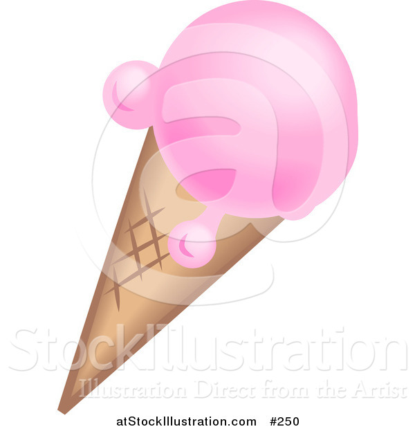 Vector Illustration of a Cold Strawberry Ice Cream on a Waffle Cone