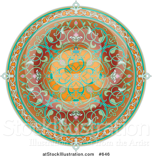 Vector Illustration of a Colorful Circular Middle Eastern Floral Rug