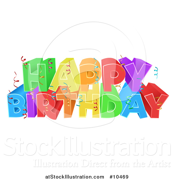 Vector Illustration of a Colorful Happy Birthday Greeting with Confetti Ribbons