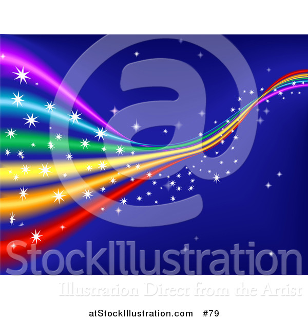 Vector Illustration of a Colorful, Sparkling Rainbow in a Blue Starry Sky