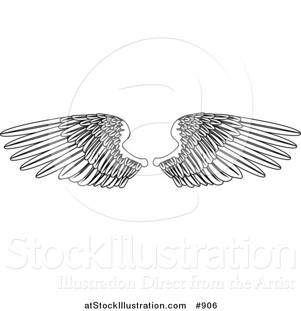 Vector Illustration of a Coloring Page of Two Open Feathered Wings