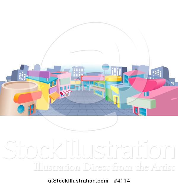 Vector Illustration of a Commercial Retail Street with Shops