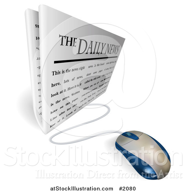 Vector Illustration of a Computer Mouse Connected to a Daily Newspaper