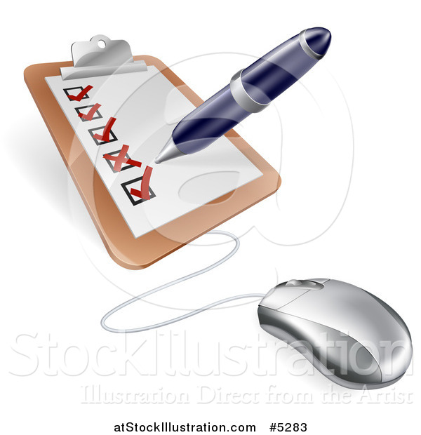 Vector Illustration of a Computer Mouse Connected to a Survey Clipboard