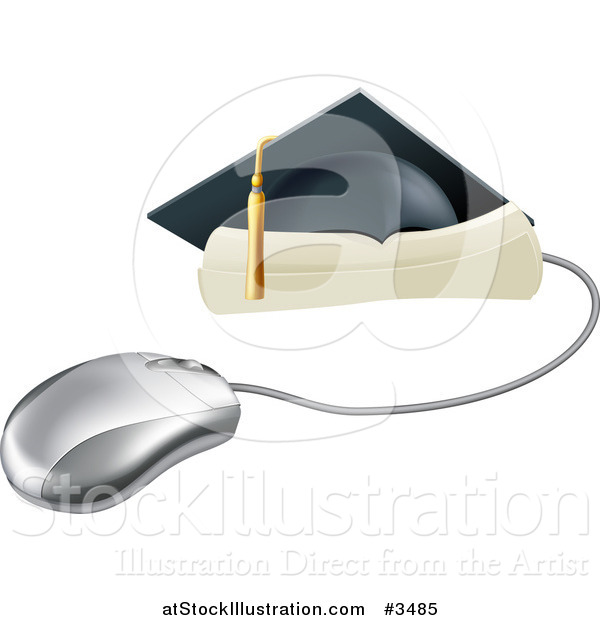Vector Illustration of a Computer Mouse with a Graduation Cap and Diploma