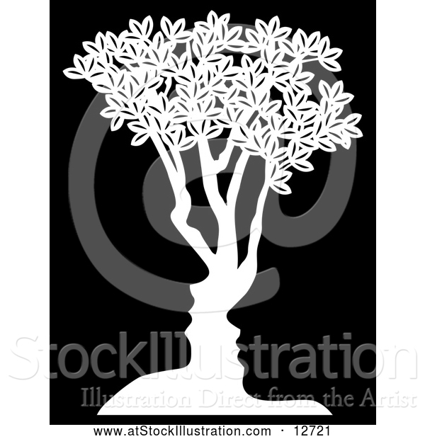 Vector Illustration of a Concept White Tree with Black Male and Female Facing Each Other