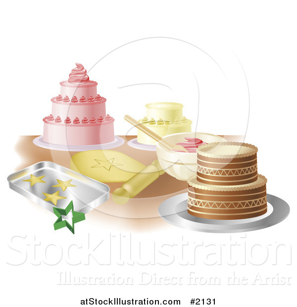 Vector Illustration of a Counter Top with Cakes and Cookies