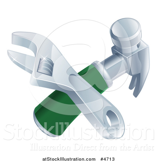 Vector Illustration of a Crossed Adjustable Wrench and Hammer