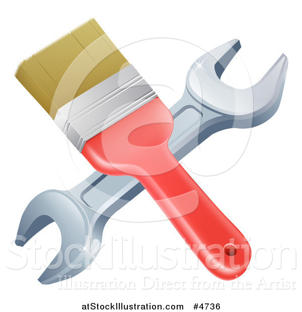 Vector Illustration of a Crossed Paintbrosh and Wrench