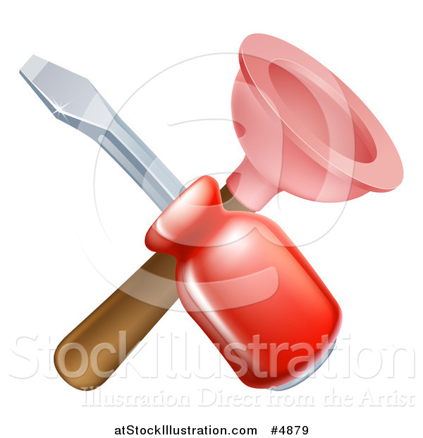 Vector Illustration of a Crossed Plunger and Red Handled Screwdriver