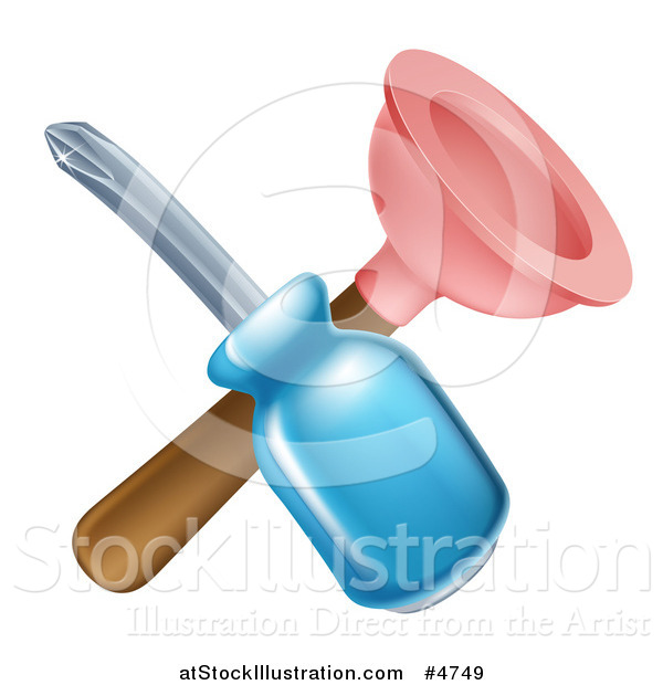 Vector Illustration of a Crossed Plunger and Screwdriver