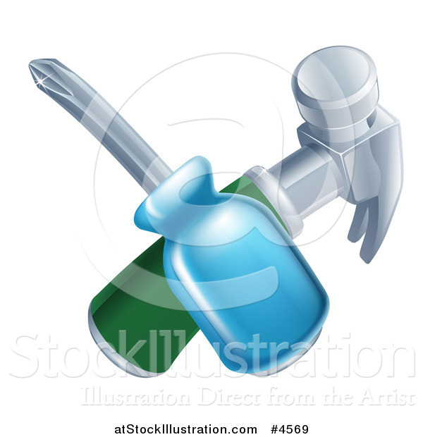 Vector Illustration of a Crossed Screwdriver and Hammer