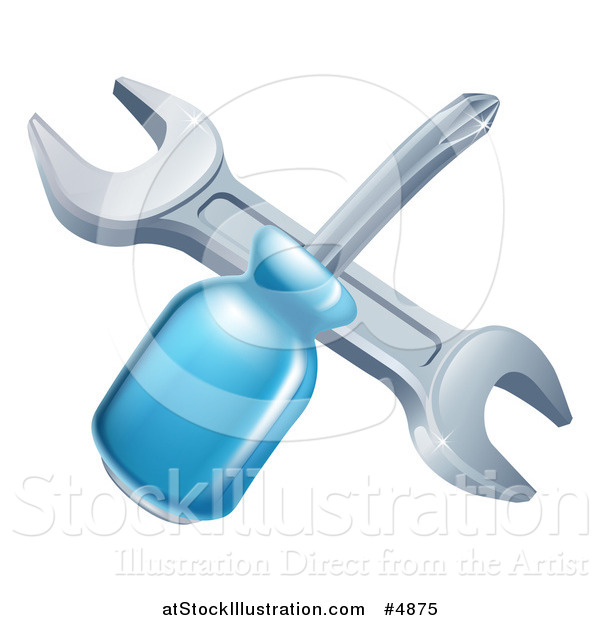 Vector Illustration of a Crossed Screwdriver and Wrench