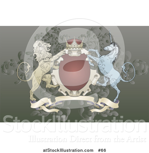 Vector Illustration of a Crown, Lion, and Blue Unicorn on a Coat of Arms