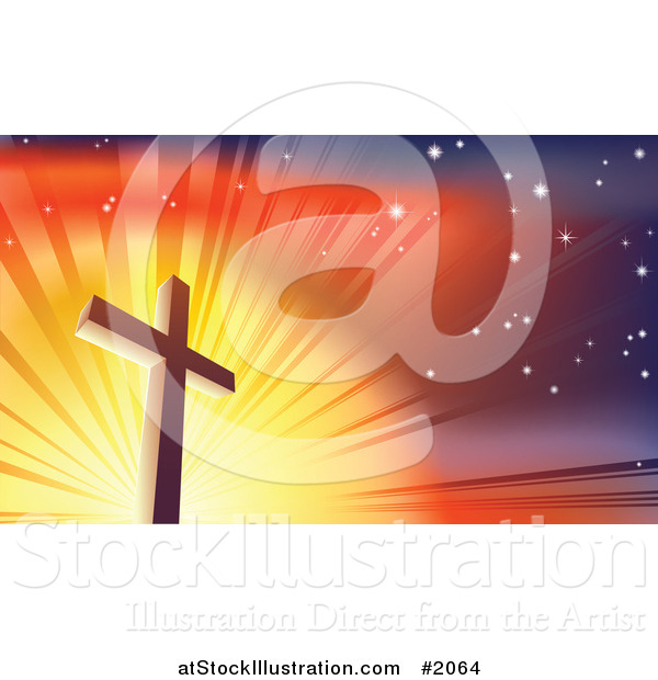 Vector Illustration of a Crucifix Against a Shining Colorful Sky