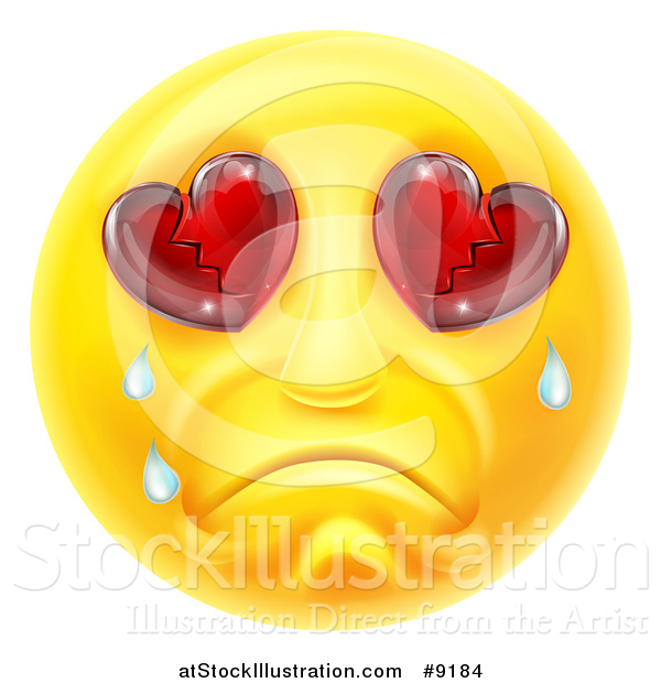 Vector Illustration of a Crying Yellow Smiley Face Emoji Emoticon with Broken Heart Eyes