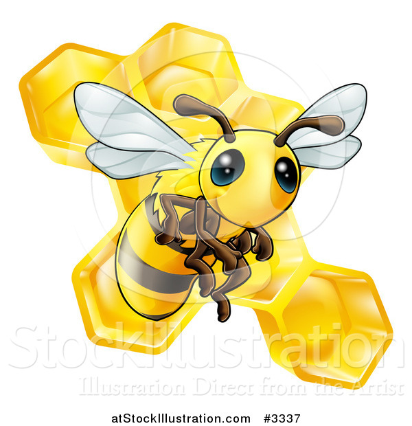 Vector Illustration of a Cute Bee and Honeycomb