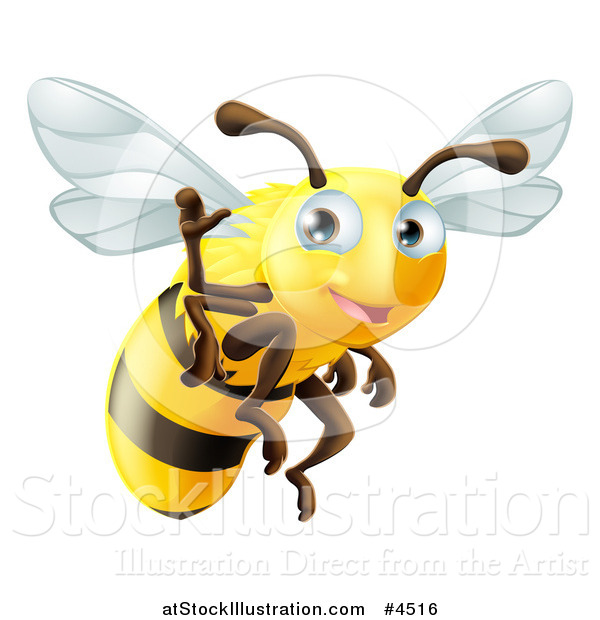 Vector Illustration of a Cute Bee Waving and Flying