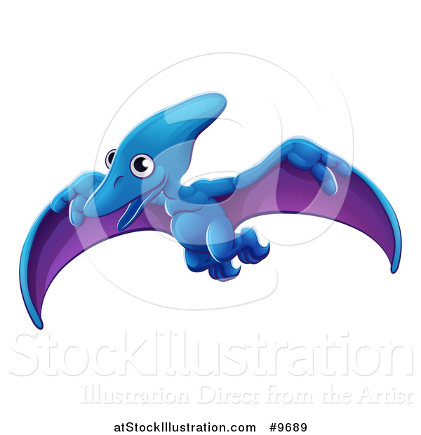 Vector Illustration of a Cute Flying Pterodactyl Dinosaur