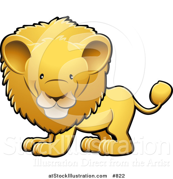 Vector Illustration of a Cute Golden Male Lion with a Big Mane