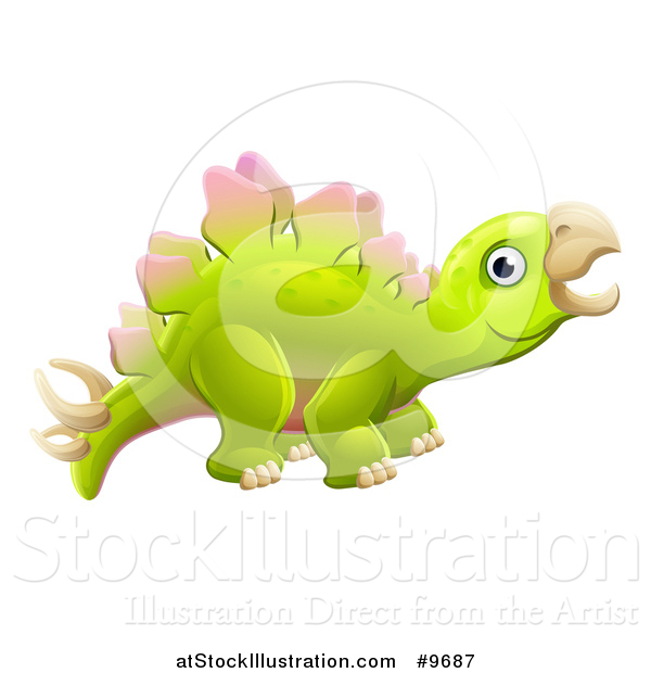 Vector Illustration of a Cute Green Stegosaurus Dinosaur