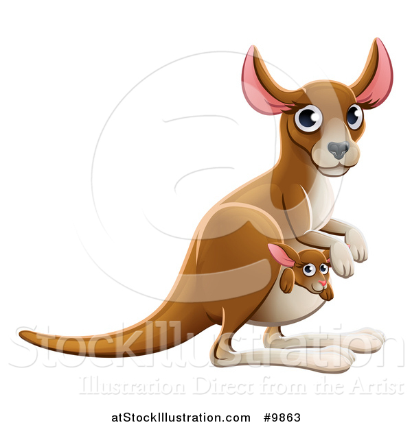 Vector Illustration of a Cute Kangaroo Mom and Baby Joey