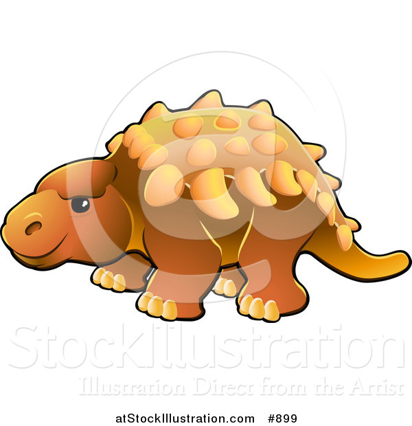Vector Illustration of a Cute Orange Armored Dinosaur with Spikes Along Its Back