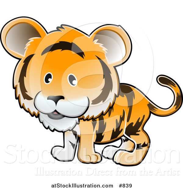 Vector Illustration of a Cute Orange Tiger with Black Stripes