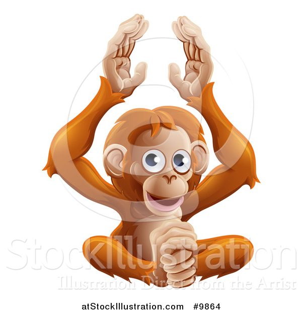 Vector Illustration of a Cute Orangutan Monkey Sitting and Clapping