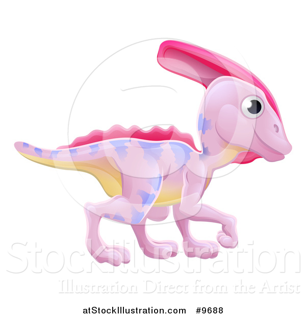 Vector Illustration of a Cute Pink Parasaurolophus Dinosaur