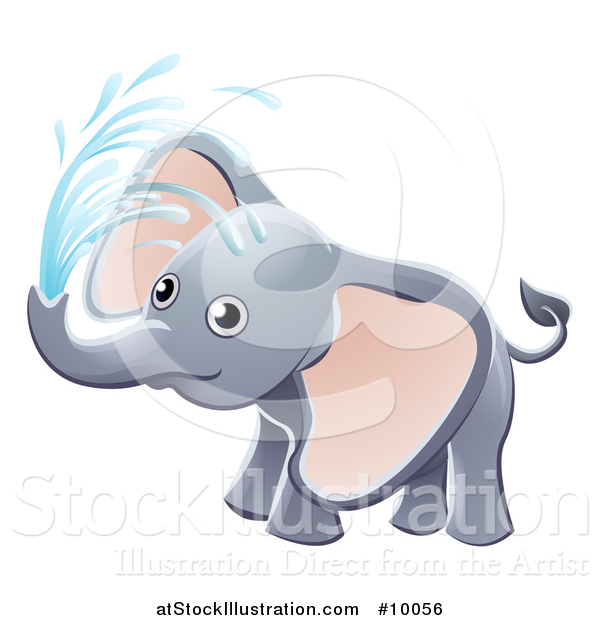 Vector Illustration of a Cute Playful Baby Elephant Spraying Water